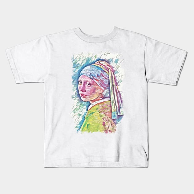 Girl with a Pearl Earring / Abstract Fan Art #01 Kids T-Shirt by Naumovski